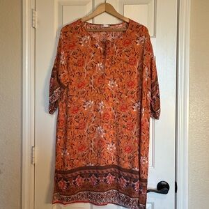 Elegant Floral Midi Dress in Orange